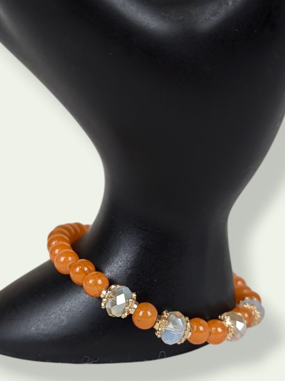 Orange Dyed Crackle Quartz & Crystal Stretch Bracelet